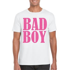 Foute party t-shirt voor heren - Bad Boy - wit - glitter - carnaval/themafeest