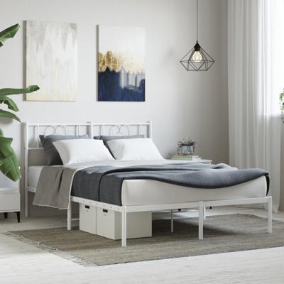 Bedframe met hoofdbord metaal wit 140x200 cm