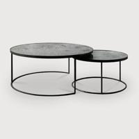 Ethnicraft Ronde Salontafel 'Nesting' Spiegelglas, Set van 2 stuks, kleur Clear