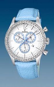 Horlogeband Festina F16590-2 Leder Lichtblauw 21mm