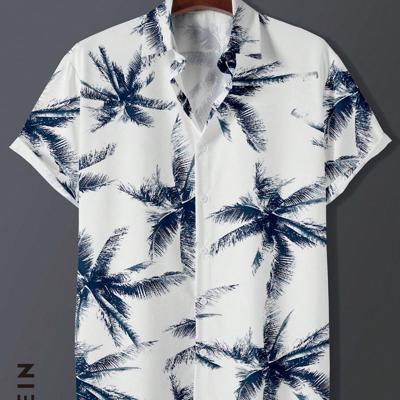 Bon&Bon Men's Tropical Plant Print Short Sleeve Boho Button Up Shirt White / M