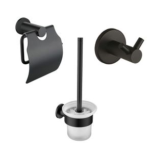 Accessoires Set BWS Colorato Met Borstel, Haak en Toiletrolhouder Mat Zwart