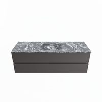 MONDIAZ VICA-DLUX 150cm badmeubel onderkast Dark grey 2 lades. Inbouw wastafel CLOUD midden zonder kraangat, kleur Lava.