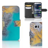 Samsung Galaxy S7 | Bookcase | Marble Blue Gold | Portemonnee hoesje
