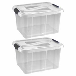 Opbergbox - 2x - transparant/zilvergrijs - 30 liter - 49 x 39 x 26 cm - kunststof - opbergdoos