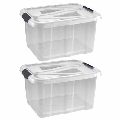 Opbergbox - 2x - transparant/zilvergrijs - 30 liter - 49 x 39 x 26 cm - kunststof - opbergdoos