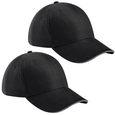 2x stuks beechfield 6-panel baseballcap - zwart/grijs - voor volwassenen - katoen