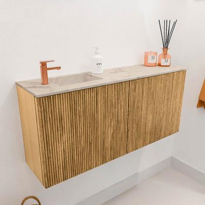 Toiletmeubel Mondiaz Joya Dlux | 90 cm | Meubelkleur Oak | Faye wastafel Frappe Wasbak Links | 1 kraangat