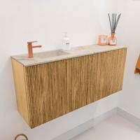 Toiletmeubel Mondiaz Joya Dlux | 90 cm | Meubelkleur Oak | Faye wastafel Frappe Wasbak Links | 1 kraangat