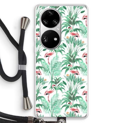 Flamingo bladeren: Huawei P50 Pro Transparant Hoesje met koord