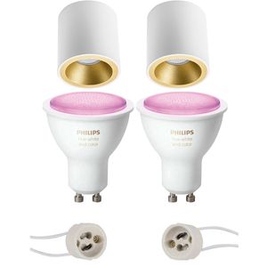 Pragmi Cliron Pro - Opbouw Rond - Mat Wit/Goud - Verdiept - Ø90mm - Philips Hue - Opbouwspot Set GU10 - White and Color Ambiance - Bluetooth