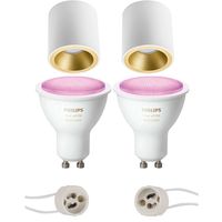 Pragmi Cliron Pro - Opbouw Rond - Mat Wit/Goud - Verdiept - Ø90mm - Philips Hue - Opbouwspot Set GU10 - White and Color Ambiance - Bluetooth
