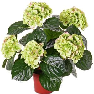 Mooie kunstplant met bloemen - Hortensia - roze - H36 cm - Dia 10 cm