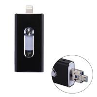 RQW-02 3 in 1 USB 2.0 & 8 Pin & Micro USB 16GB Flash Drive for iPhone & iPad & iPod & Most Android Smartphones & PC Computer(Black)
