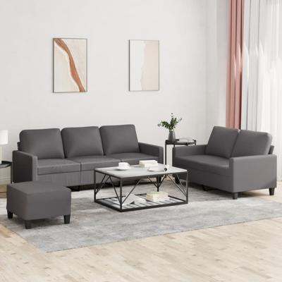 3-delige Loungeset met kussens kunstleer grijs