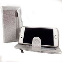 HEM Apple iPhone 12 Mini- Magic Glitter Shiny Silver- Leren Rits Portemonnee Telefoonhoesje - thumbnail