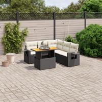 6-delige Loungeset met kussens poly rattan zwart