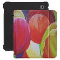 Lunso - Kobo Libra 2 hoes (7 inch) - Vegan Saffiano Leren sleep cover - Tulpen