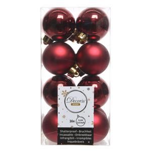 Decoris kleine kerstballen - 16x st - donkerrood - 4 cm - kunststof - onbreekbare kerstballen