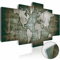 Afbeelding op acrylglas - Wereldkaart op glas, Groen,  5luik , 100x50cm - thumbnail