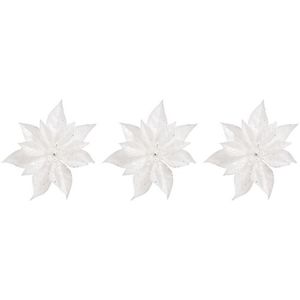 3x Kerstboomversiering bloem op clip witte kerstster 18 cm