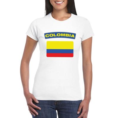 Vlag Colombia t-shirt - wit - vlag van het land print - voor dames - korte mouwen - supporters