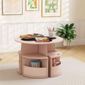 5-Delige Kindertafel- en Stoelset Ronde Tafel met Stapelbare Activiteitenkrukken voor Spelletjes Lezen voor Speelkamer en Kinderkamer