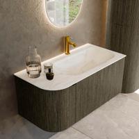 Badmeubel Mondiaz Kurve-Dlux | 95 cm cm | Meubelkleur Shadow | Wastafelkleur Ostra | Solid surface | Wasbak rechter zijde spoelbak | 1 kraangat