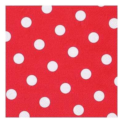Servetten - rood met witte stippen - 20x st - 40 x 40 cm - feestservetten