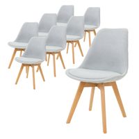 ML-Design set van 8 eetkamerstoelen met rugleuning, grijs, Scandinavische retro gestoffeerde stoelen met beukenhouten