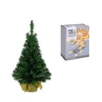 Volle kerstboom/kunstboom 75 cm inclusief warm witte verlichting - Kunstkerstboom - thumbnail