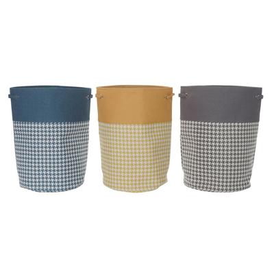 Wasmand DKD Home Decor Geel Blauw Grijs Pied-de-poule 40 x 40 x 60 cm (3 Stuks)