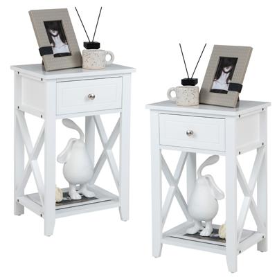 X-vormige Bijzettafel Set van 2 Modern Nachtkastje met Lade en Onderste Opbergvak Veelzijdige Banktafel Bijzettafel voor Woonkamer (2)