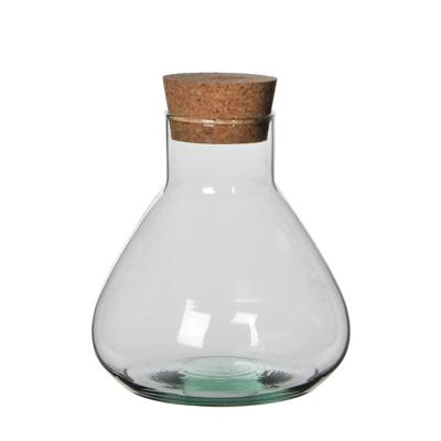Mica Decorations Vaas Terrarium - rond - met kurk - glas - D17 x H18 cm - transparant - kurk dop