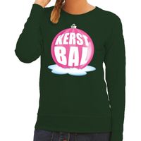 Foute kersttrui kerstbal roze op groene sweater voor dames