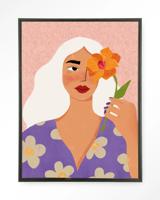 Urban Cotton Wandkleed 'Flower Girly' 110 x 145cm in Floating Frame - black