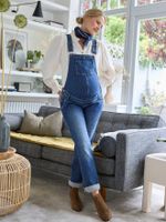 Salopette in jeans voor zwangerschap en borstvoeding ongewassen denim - thumbnail