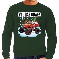 Grote maten foute Kersttrui monstertruck santa groen voor heren - thumbnail