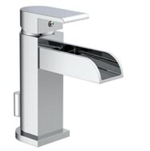 IDROVIA ééngreepsmengkraan wastafel met watervaluitloop, chroom keramische schijven geluidsarme, verwisselbare 25 mm cartouche flexibele metalen aansluitslangen 1 ¼" (Ø ca. 4 cm) kunststof-afv