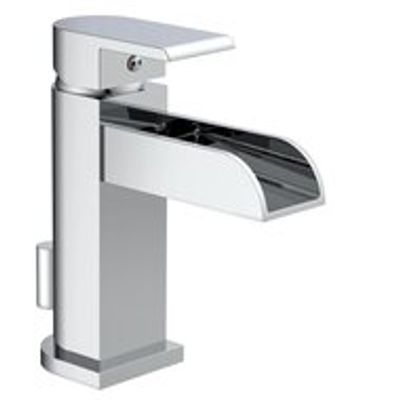 IDROVIA ééngreepsmengkraan wastafel met watervaluitloop, chroom keramische schijven geluidsarme, verwisselbare 25 mm cartouche flexibele metalen aansluitslangen 1 ¼" (Ø ca. 4 cm) kunststof-afv