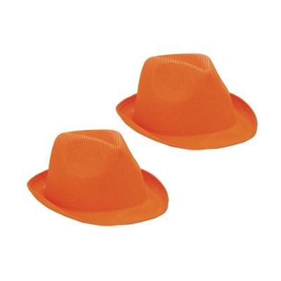 Verkleed trilby hoedje - 2x - oranje - polyester - volwassenen - Carnaval feest hoed