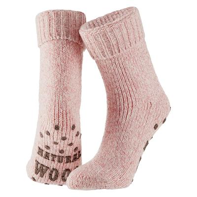 Wollen huissokken/slofsokken - anti-slip - dames - licht roze - maat 35-38