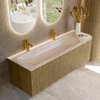 Badmeubel Mondiaz Kurve-Dlux | 145 cm | Meubelkleur Dusk | Wastafelkleur Meli | Solid surface | Wasbak linker zijde spoelbak | 2 kraangaten