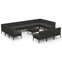 vidaXL 14-delige Loungeset met kussens poly rattan zwart - thumbnail