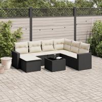 8-delige Loungeset met kussens poly rattan zwart