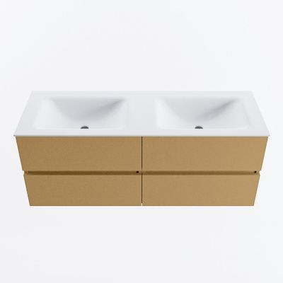 MONDIAZ VICA 130cm badmeubel onderkast Oro 4 lades. Wastafel CLOUD dubbel 2 kraangaten, kleur Talc.