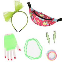 Foute 80s/90s party verkleed set compleet - dames - groen - jaren 80/90 verkleed accessoires