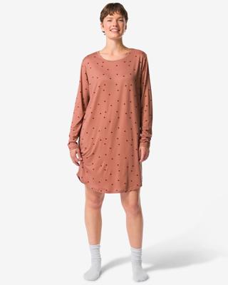 HEMA Damesnachthemd micro hartjes middenbruin (middenbruin)