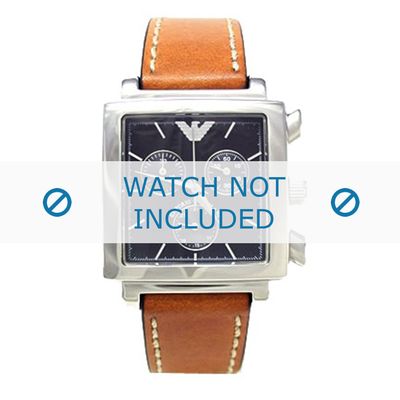 Armani horlogeband AR5324 Leder Cognac + wit stiksel