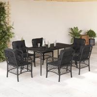 7-delige Tuinset met kussens poly rattan zwart